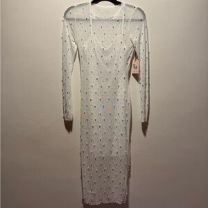 Sincerely Jules White Sheer Long Sleeve Pearl Dress